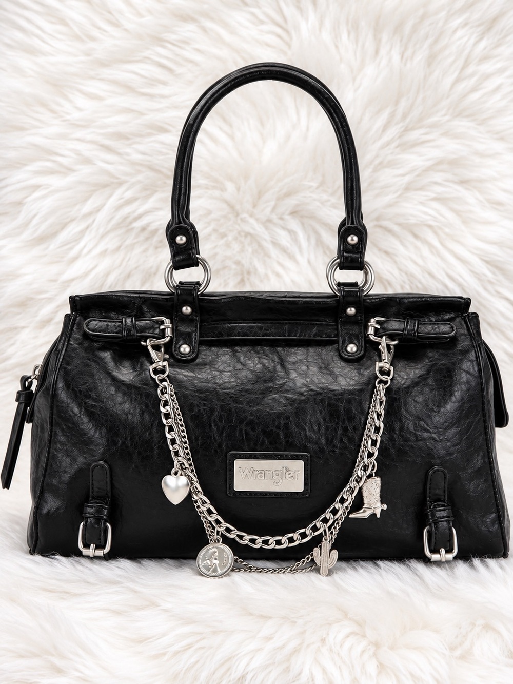NWT Wrangler Black Western Charm Chain Satchel Handbag